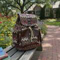 Bohemian Woven Leather Spliced Backpack, Retro Literary Rucksack for Travel and Daily Commute