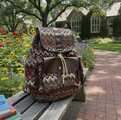 Bohemian Woven Leather Spliced Backpack, Retro Literary Rucksack for Travel and Daily Commute