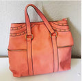 Large Capacity Fashion Tote Bag, Metal Ring Accent Coral Shoulder Purse for Daily Use