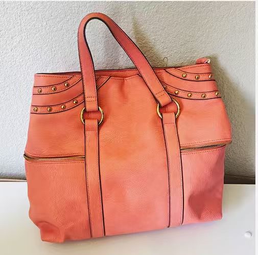 Large Capacity Fashion Tote Bag, Metal Ring Accent Coral Shoulder Purse for Daily Use