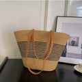 Chic French Style Striped Woven Tote Bag, Versatile Women's Vacation Handbag